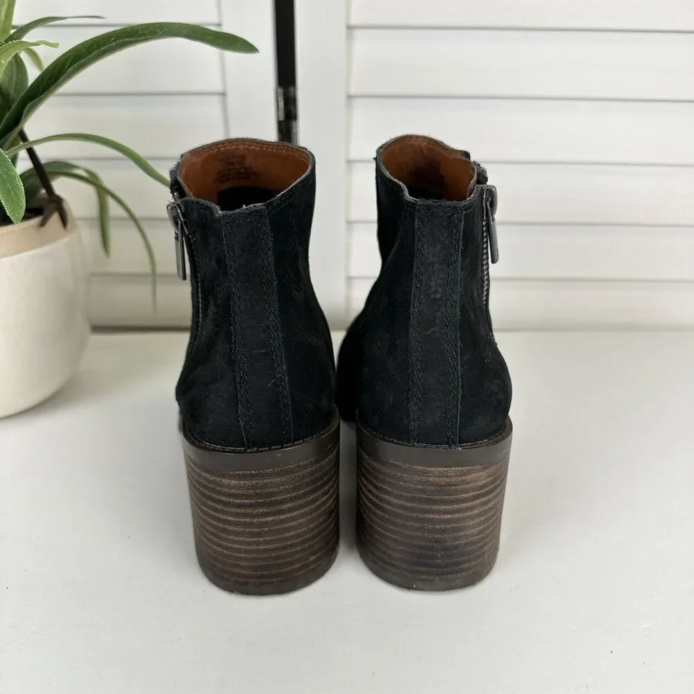 Lucky Brand Roquee Zippered Ankle Booties Black Leather‎ Block Heel Size 10 M